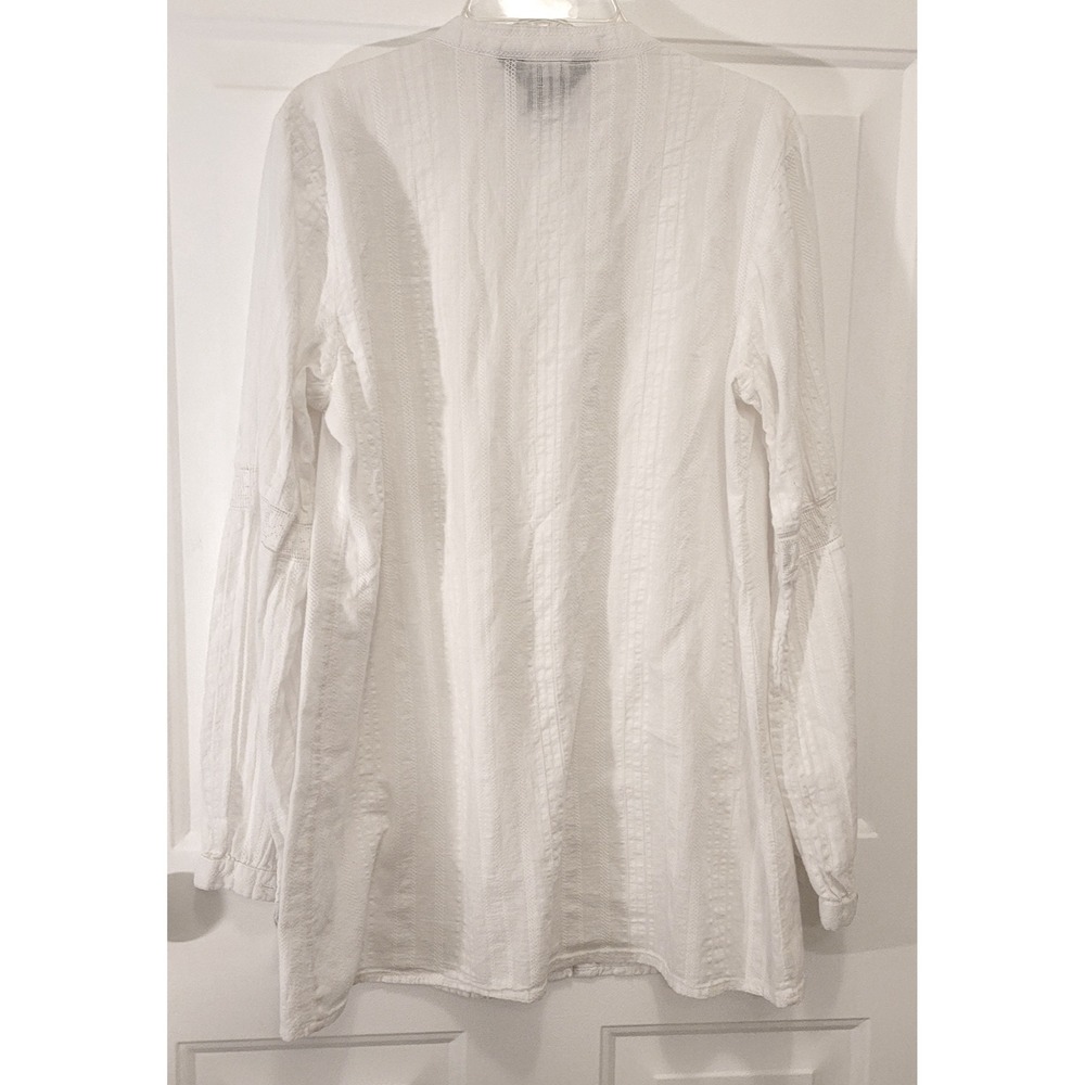 Take Two Clothing White Textured Cotton Button Front Tunic Shirt Top Women's L